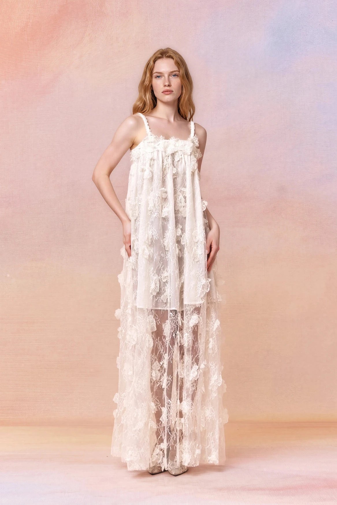 Braided Strap Floral Lace Maxi Dress