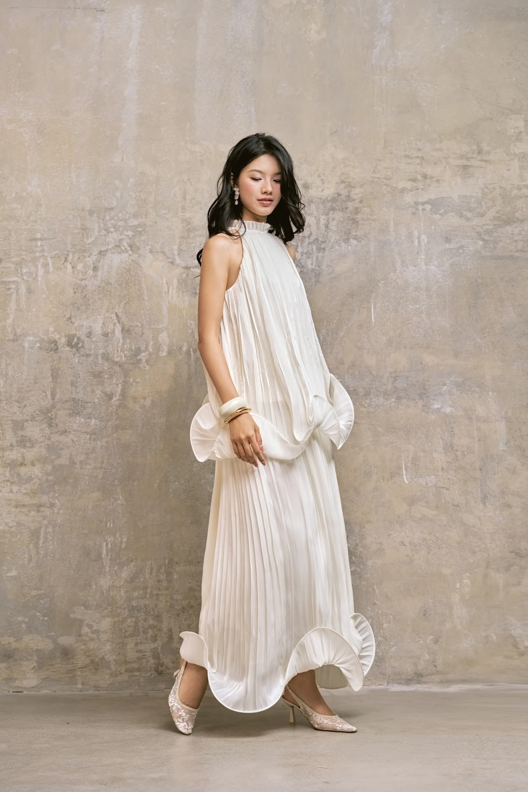 Pleated Wave Top and Pleated Maxi Skirt Set - Image 2