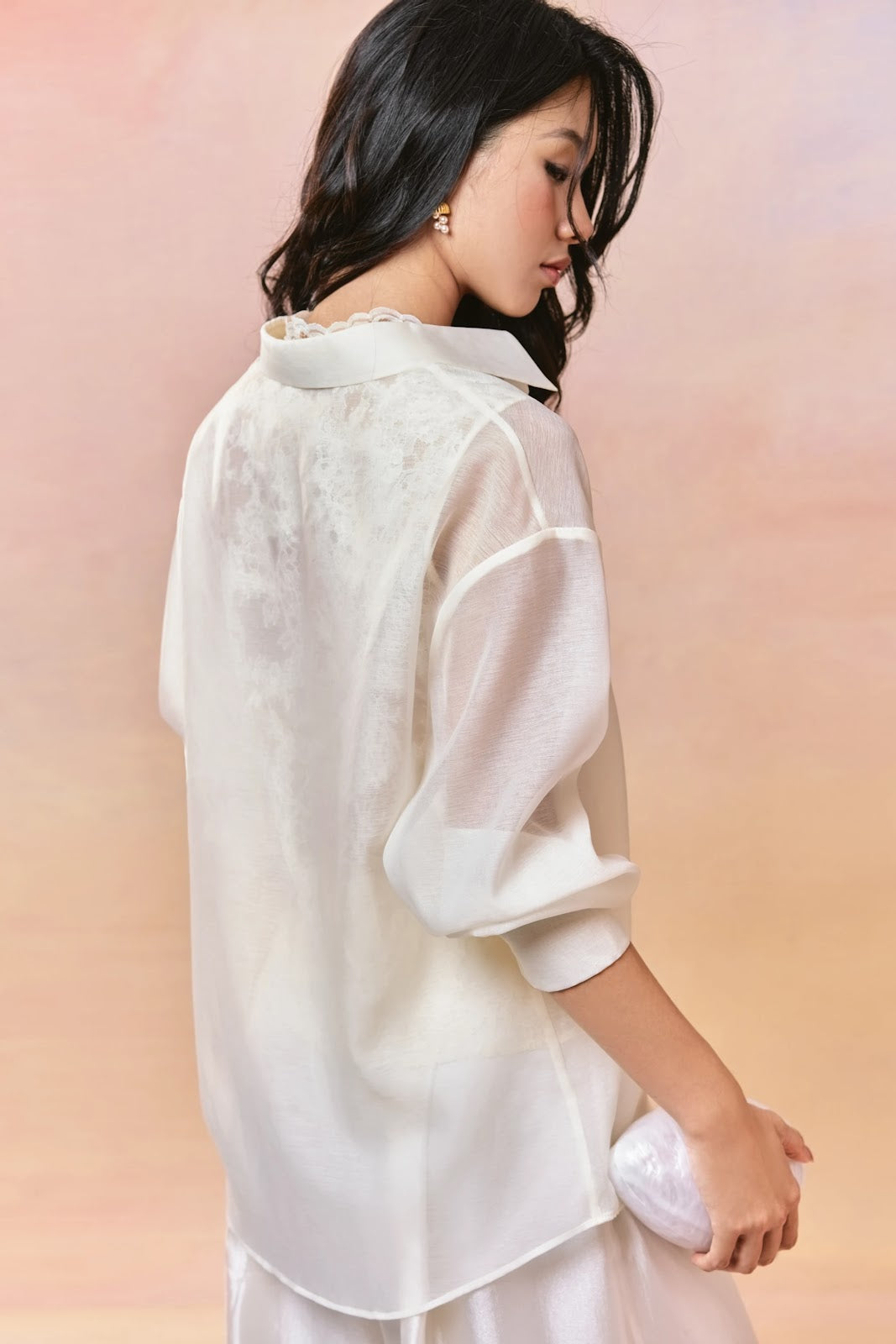 Lace Top Sheer Shirt and Wide-Leg Trouser Set - Image 7