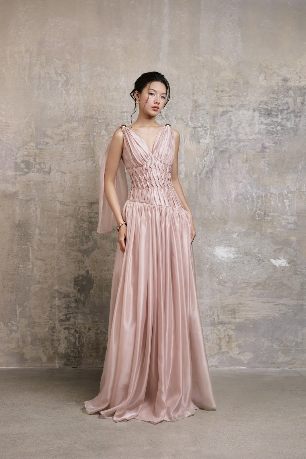 Cape Sleeve Smocked Waist Maxi Dress - Image 1