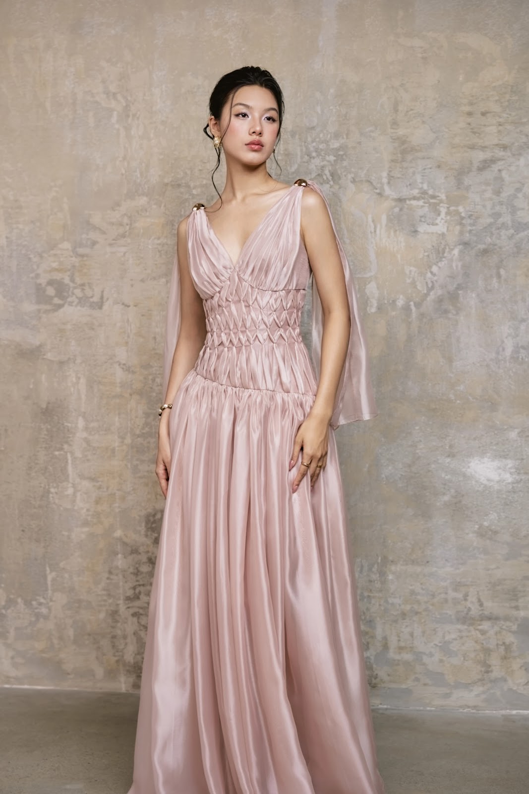 Cape Sleeve Smocked Waist Maxi Dress - Image 2