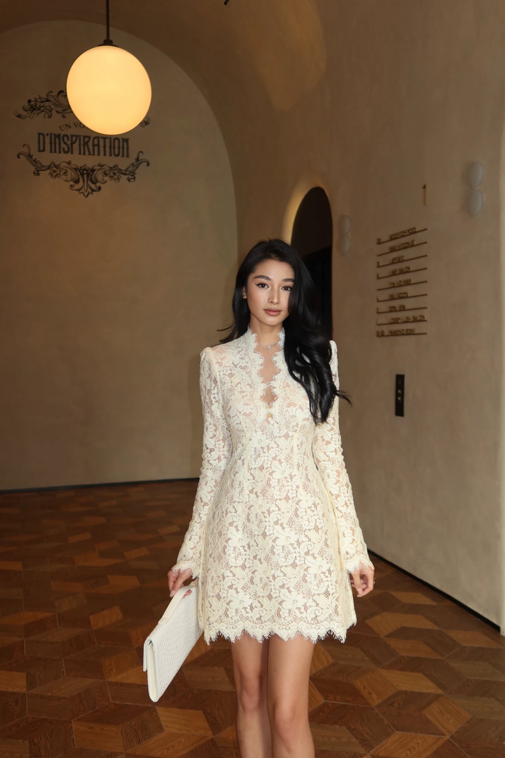 Fitted V-Neck Lace Dress