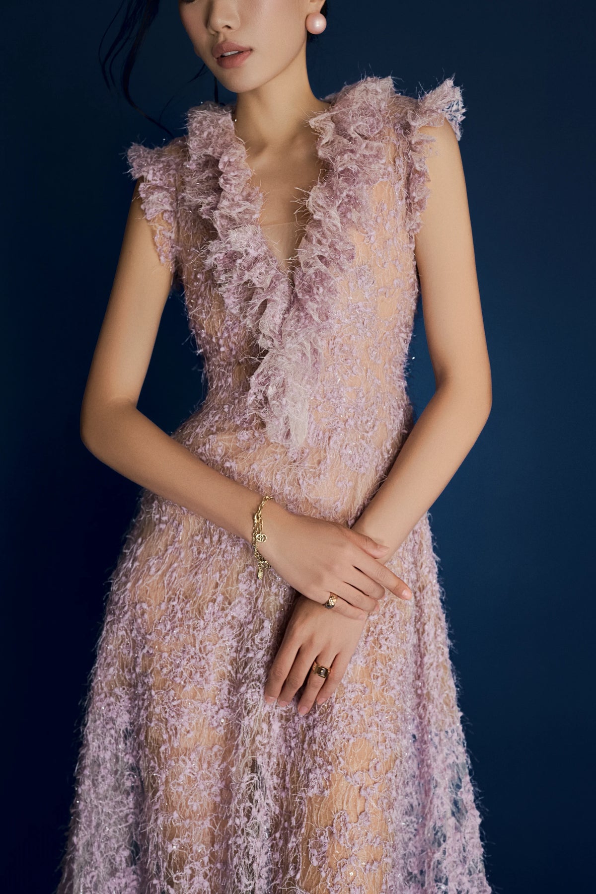 Flared Fringe Lace Dress