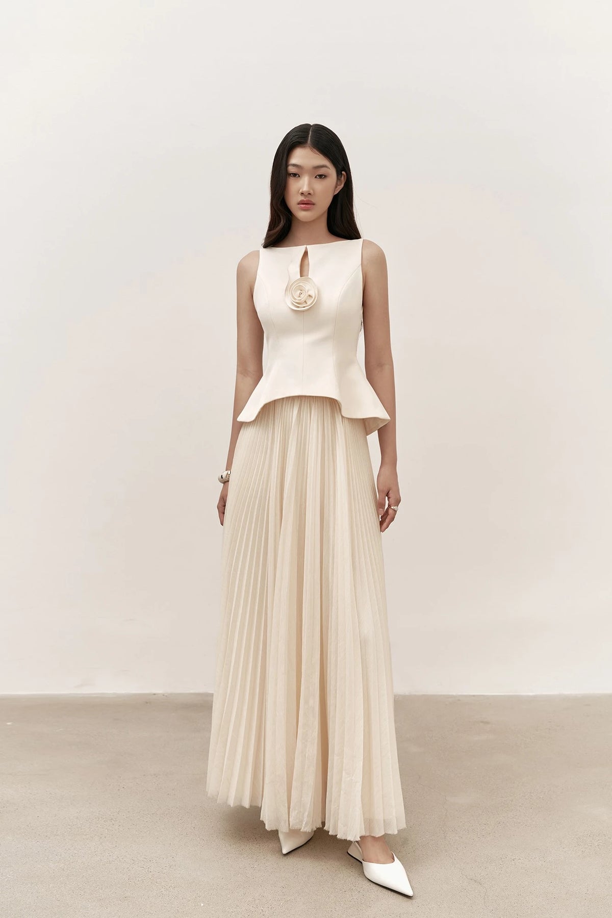 Tweed Top and Pleated Chiffon Skirt Set