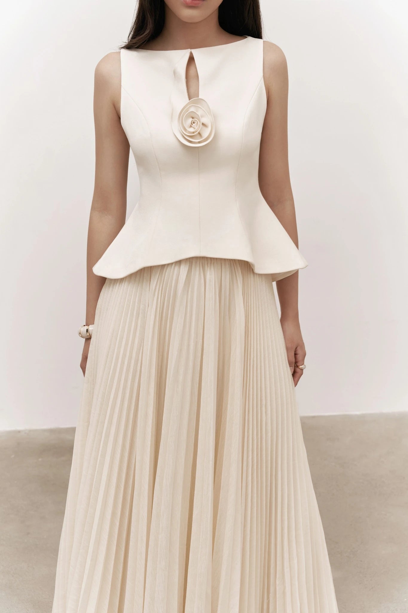 Tweed Top and Pleated Chiffon Skirt Set