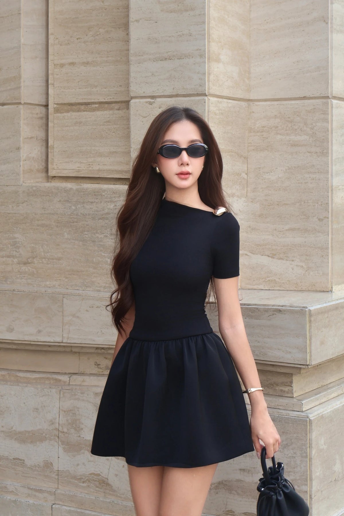 Flared Mini Dress with Taffeta Skirt