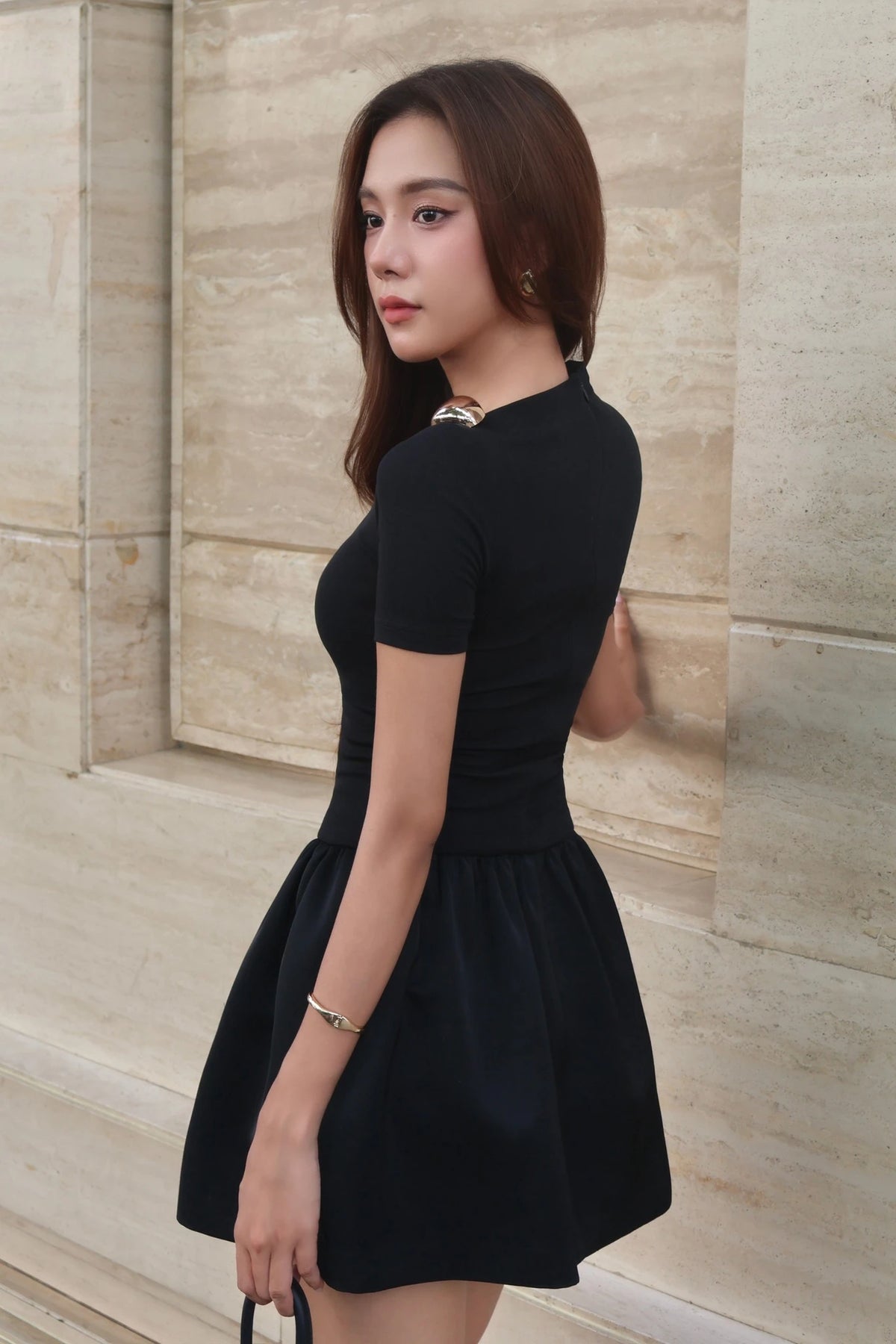 Flared Mini Dress with Taffeta Skirt