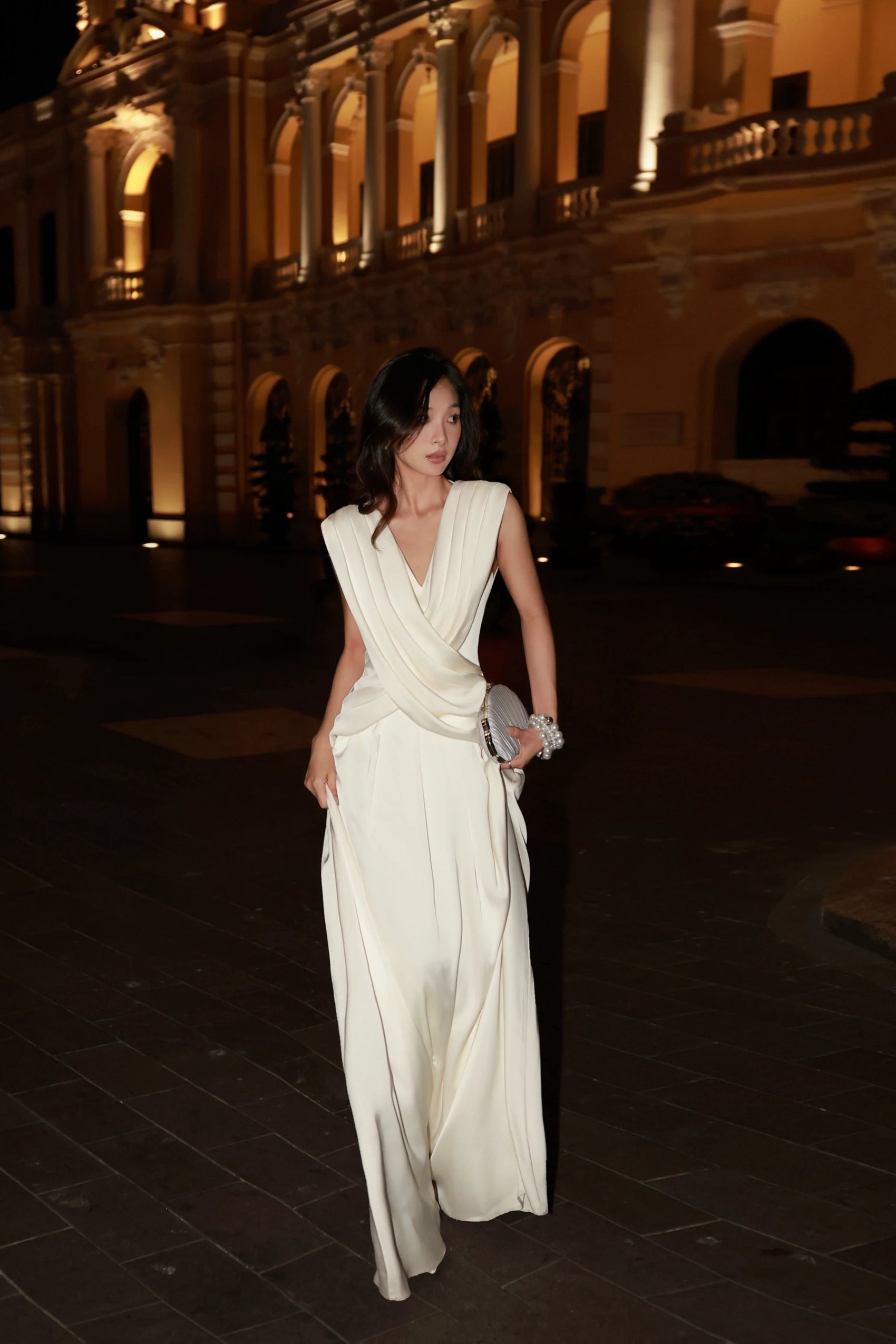Long Draped Silk Dress