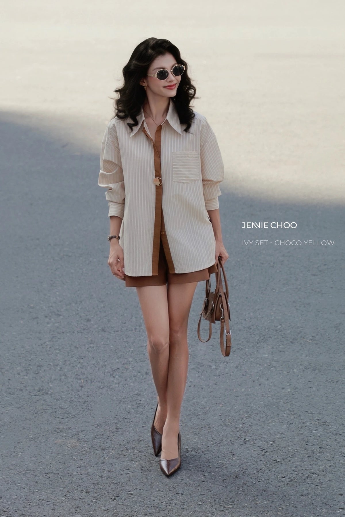 Pinstripe Shirt and Flared Shorts Set