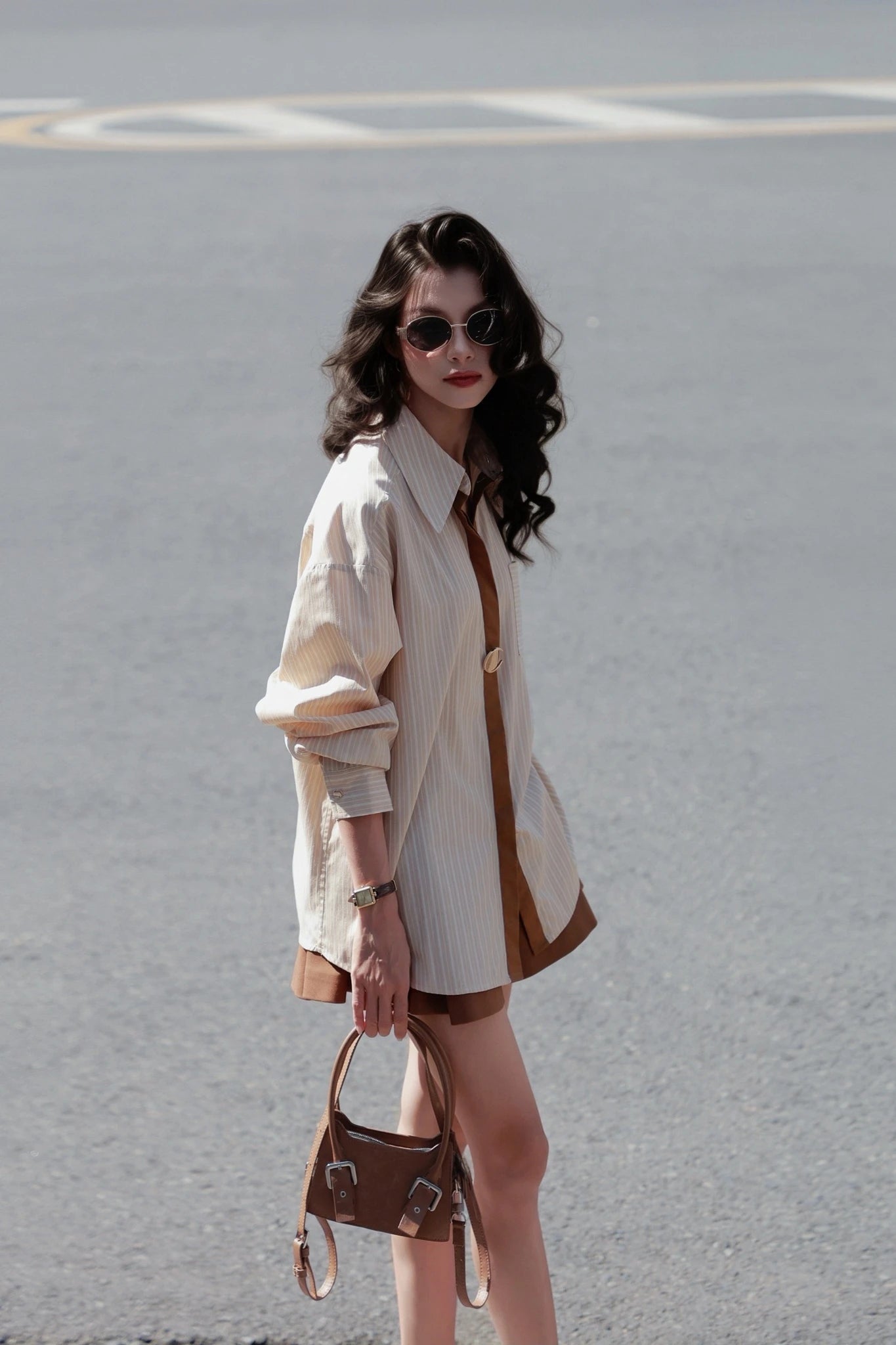Pinstripe Shirt and Flared Shorts Set