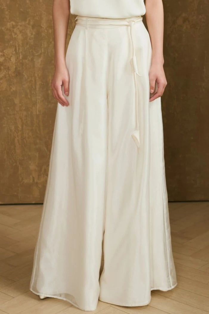 Bloused Silk Top and Wide-Leg Trouser Set