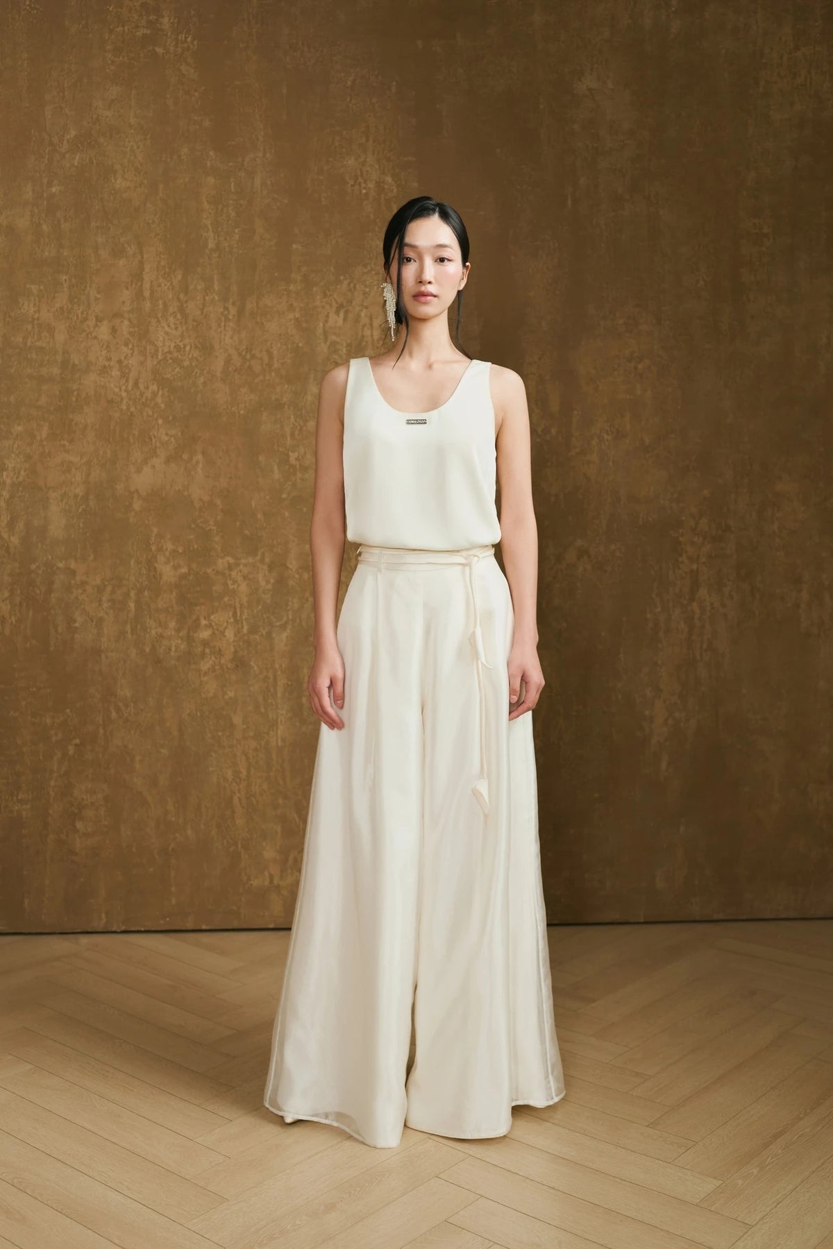 Bloused Silk Top and Wide-Leg Trouser Set