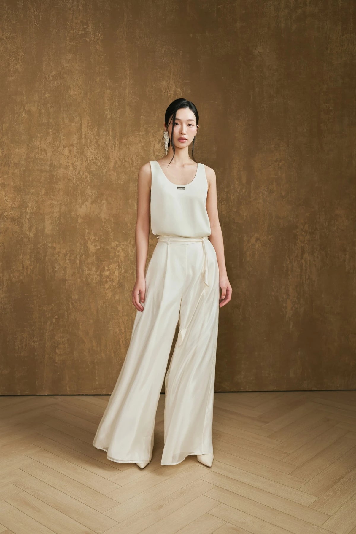 Bloused Silk Top and Wide-Leg Trouser Set