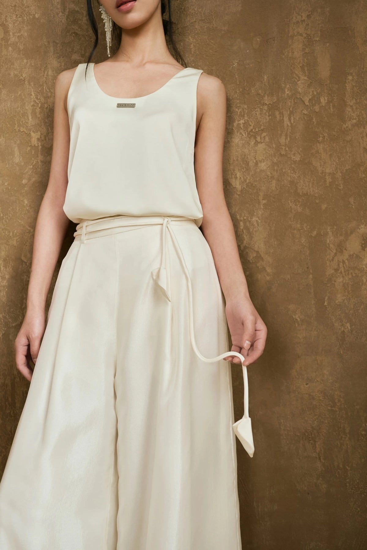 Bloused Silk Top and Wide-Leg Trouser Set