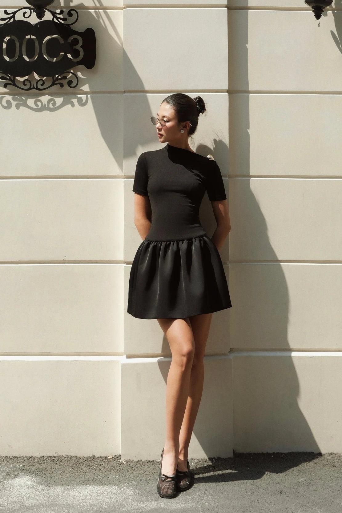 Flared Mini Dress with Taffeta Skirt