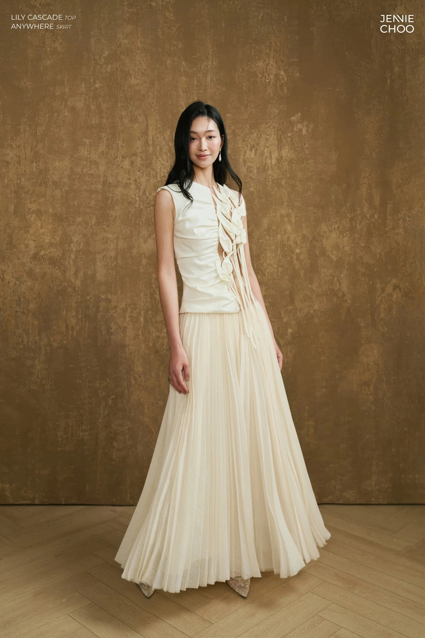 Fitted Top and Pleated Maxi Skirt Set