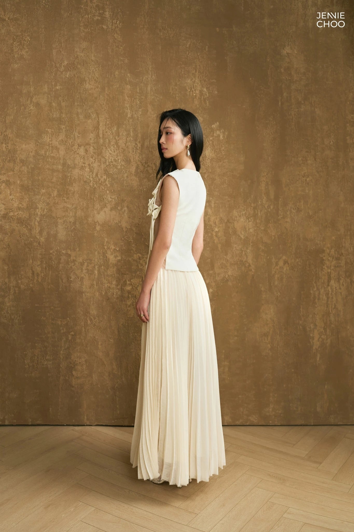 Fitted Top and Pleated Maxi Skirt Set