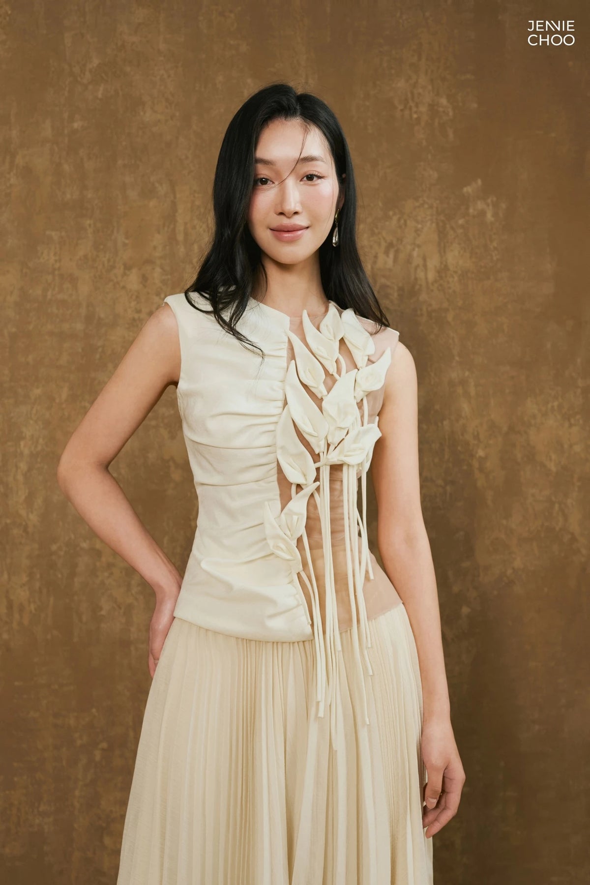 Fitted Top and Pleated Maxi Skirt Set
