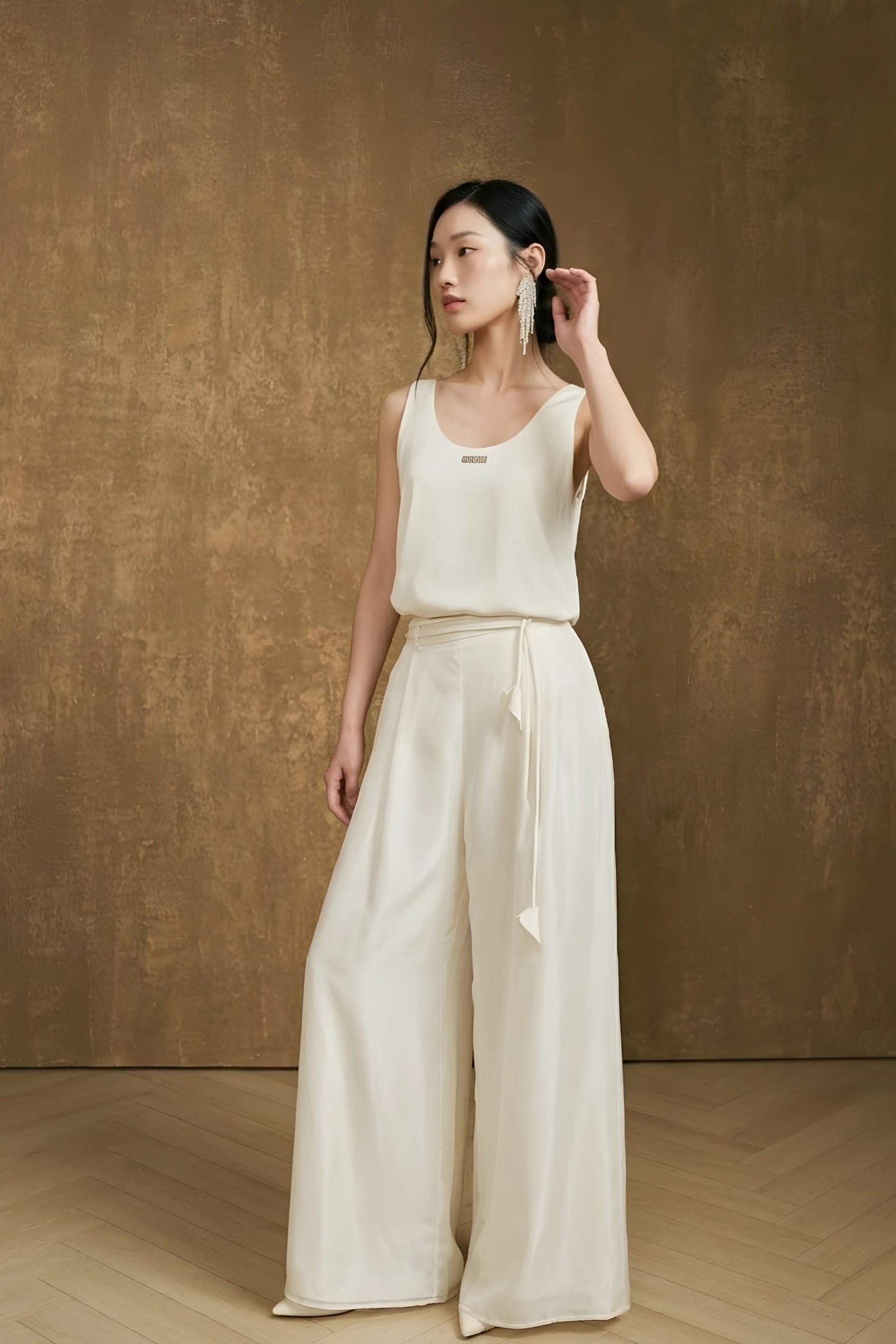 Bloused Silk Top and Wide-Leg Trouser Set