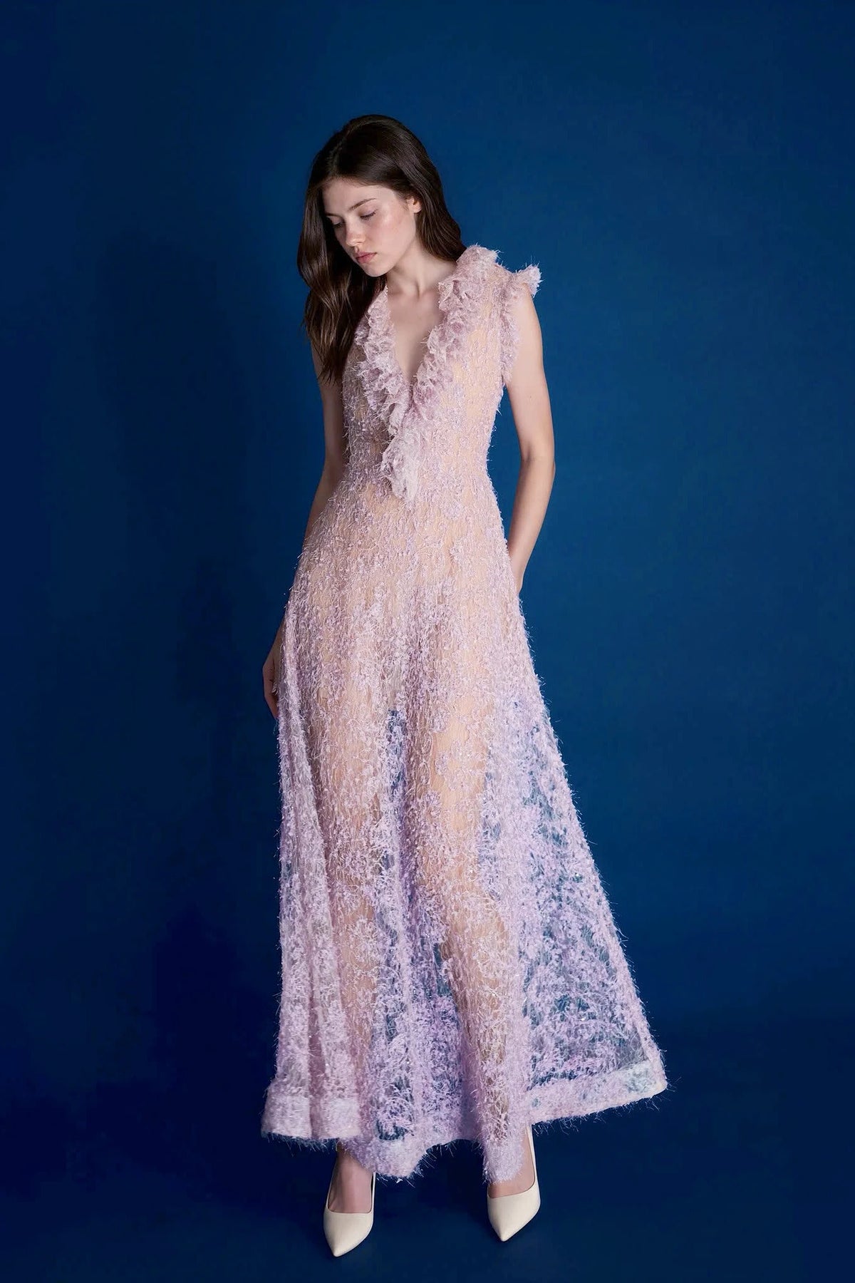 Flared Fringe Lace Dress
