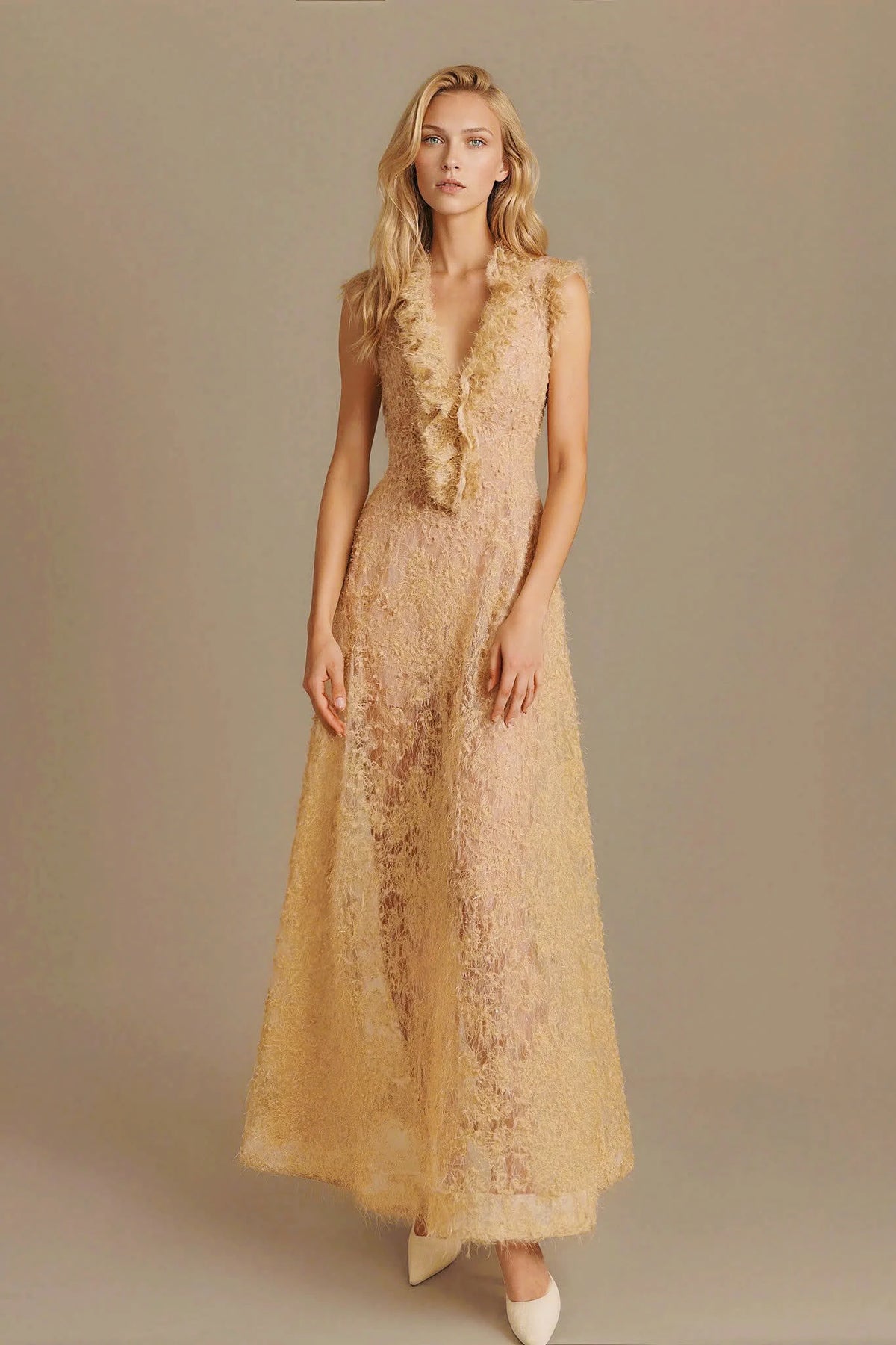 Flared Fringe Lace Dress