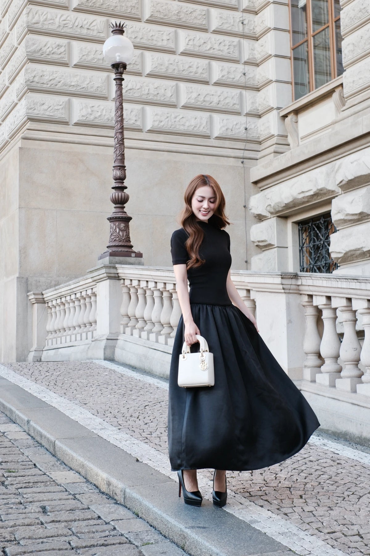 Asymmetric Collar Bubble-Hem Maxi Dress