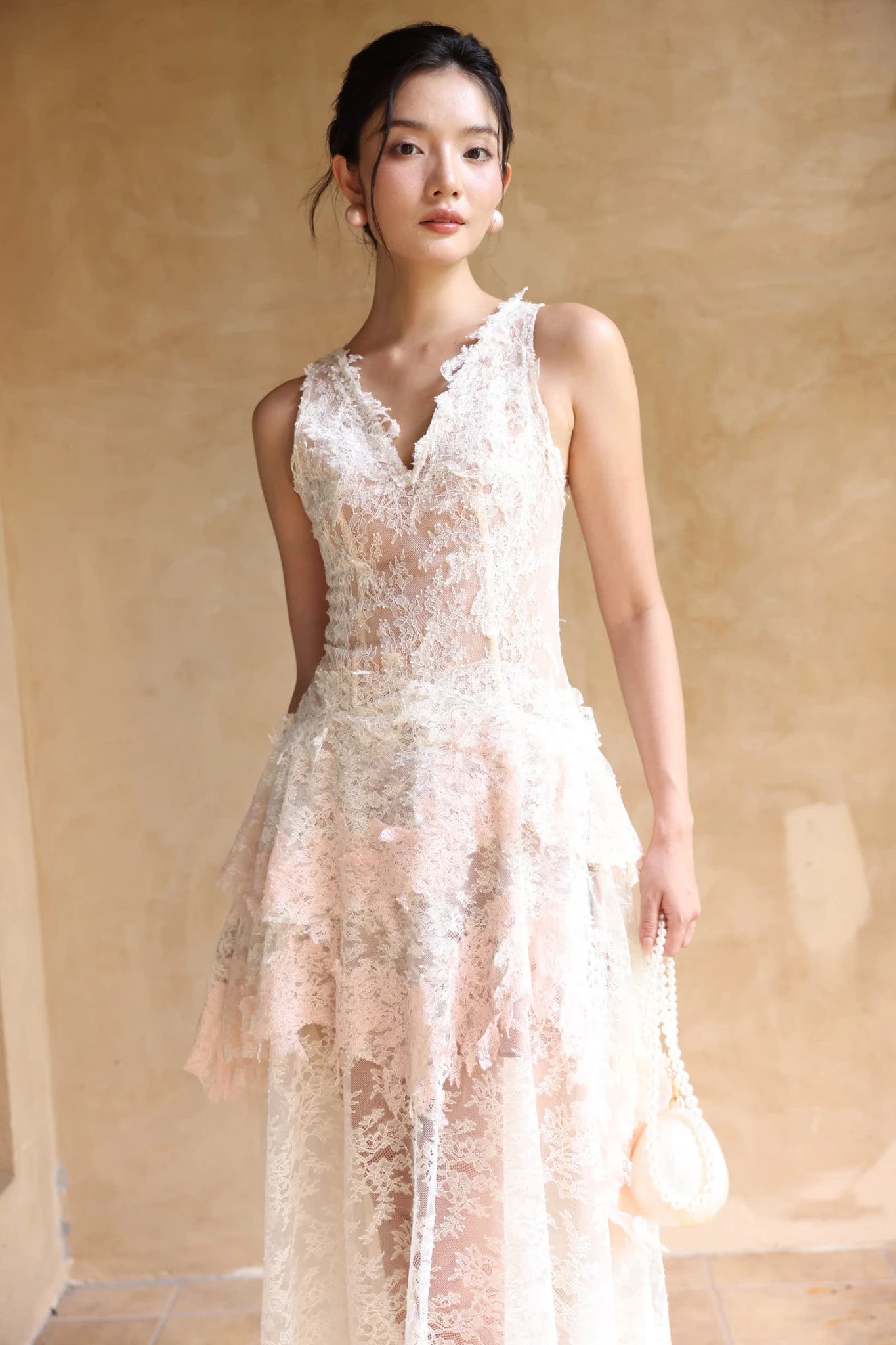 Rosé Lace Maxi Dress