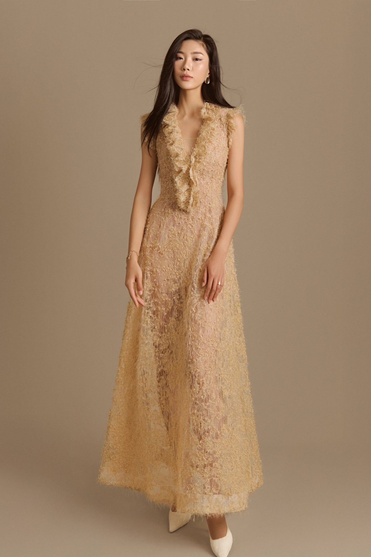 Flared Fringe Lace Dress