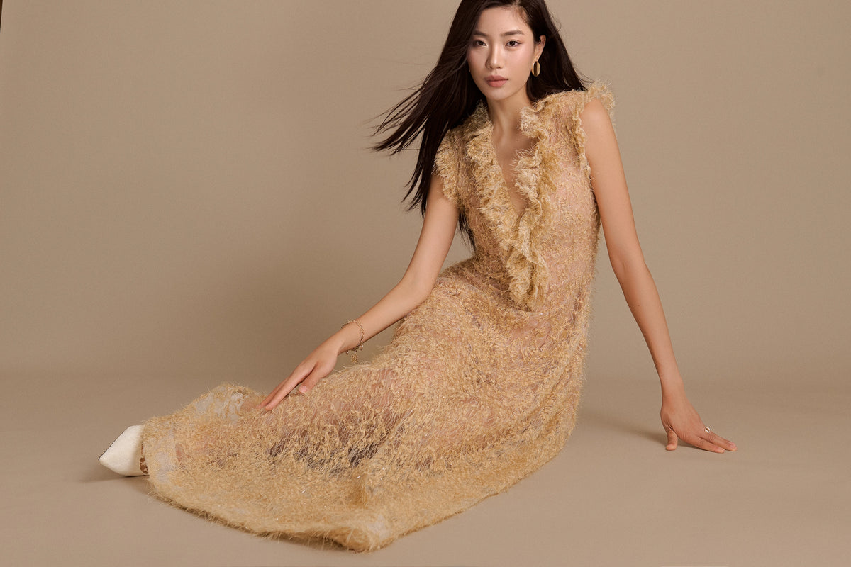 Flared Fringe Lace Dress