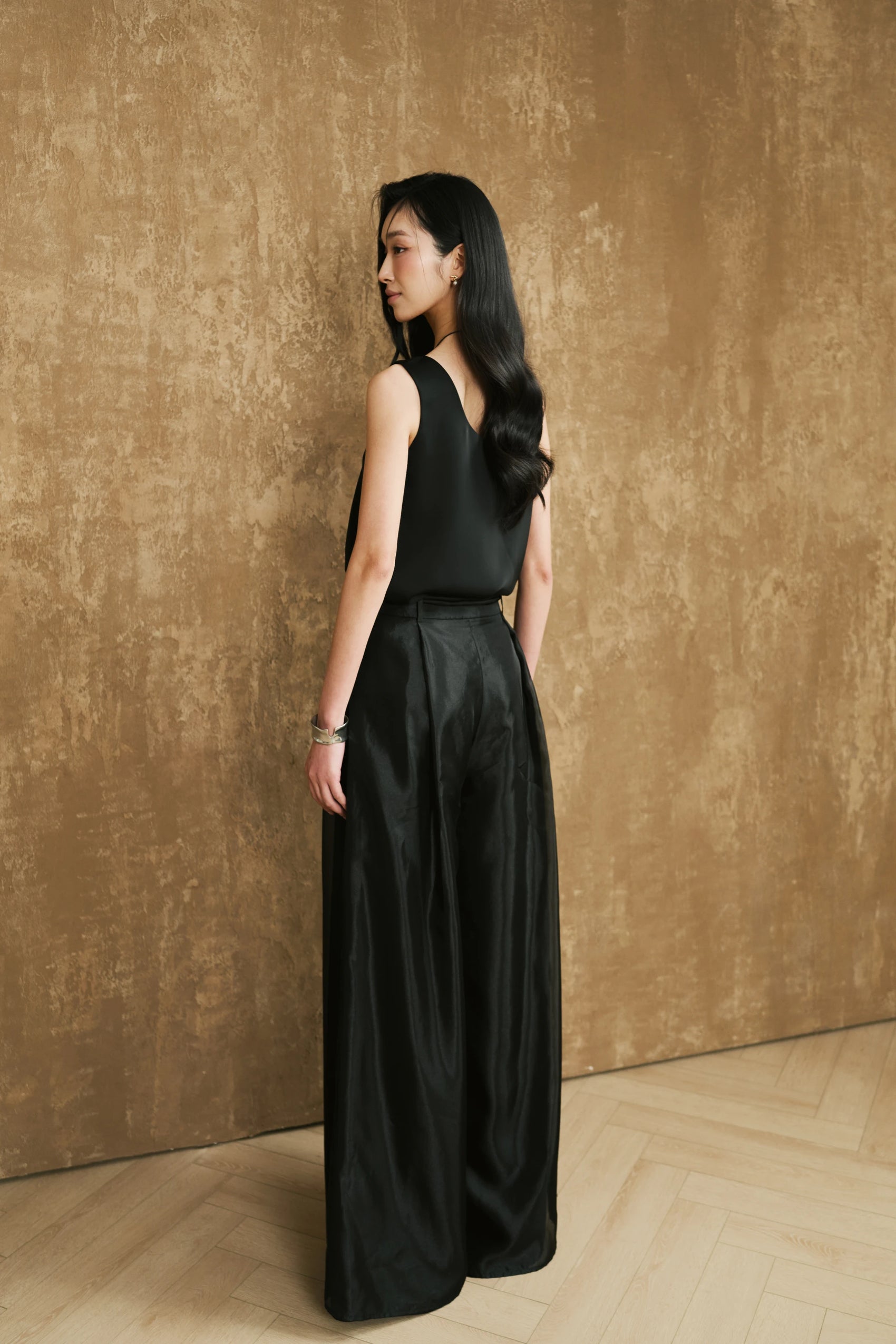 Silk Satin Top and Wide-Leg Trouser Set