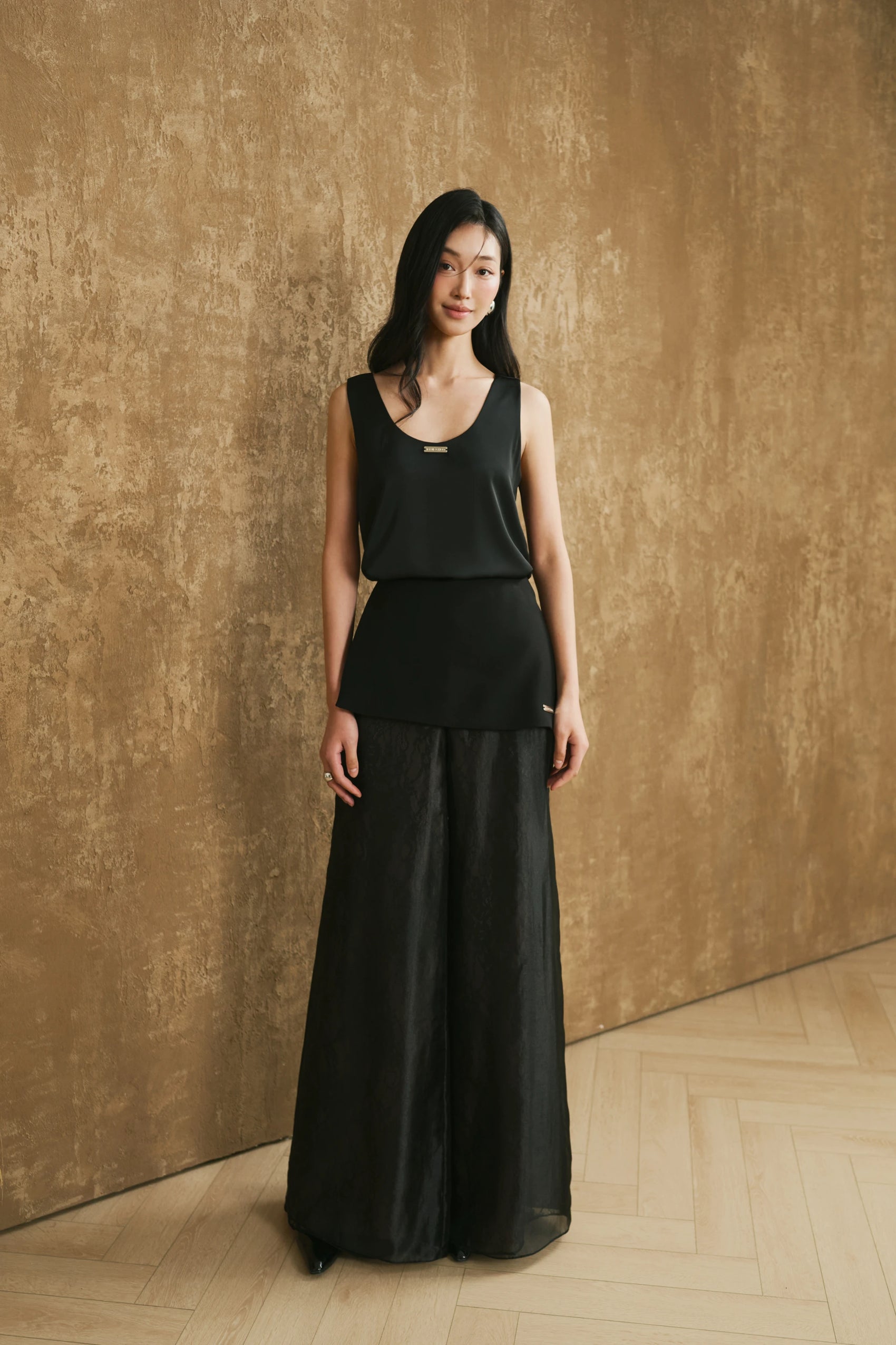 Silk Satin Top and Wide-Leg Trouser Set