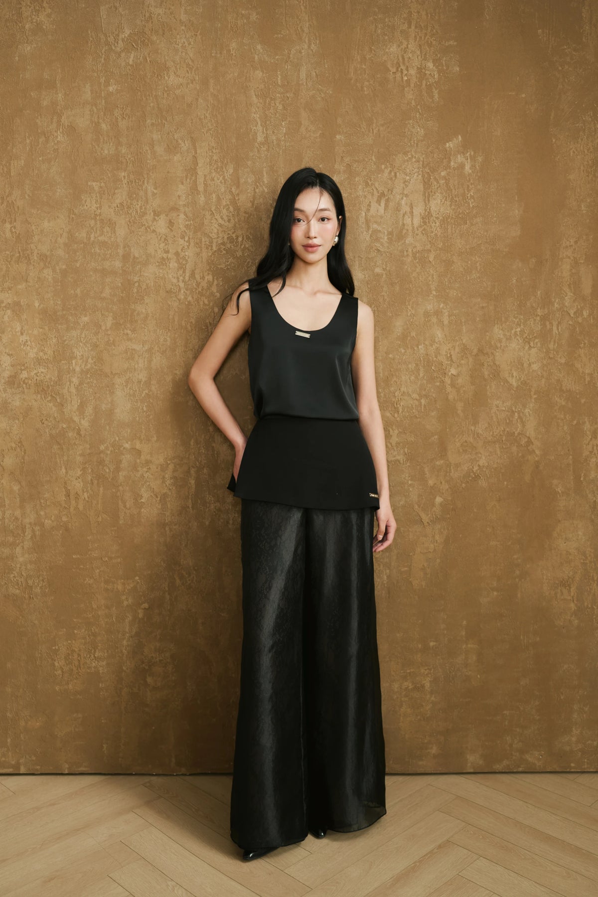 Silk Satin Top and Wide-Leg Trouser Set